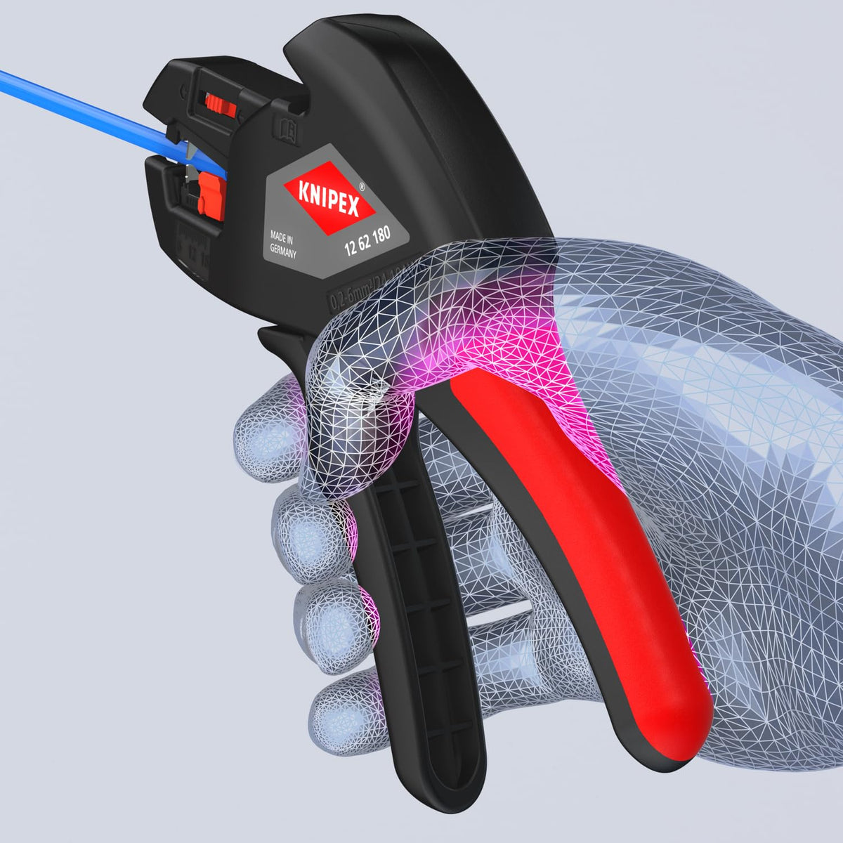 KNIPEX wire stripper in use with ergonomic handle for comfortable operation