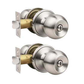 Knobonly 2-pack privacy door knobs satin-nickel on interior doors for bedroom privacy.