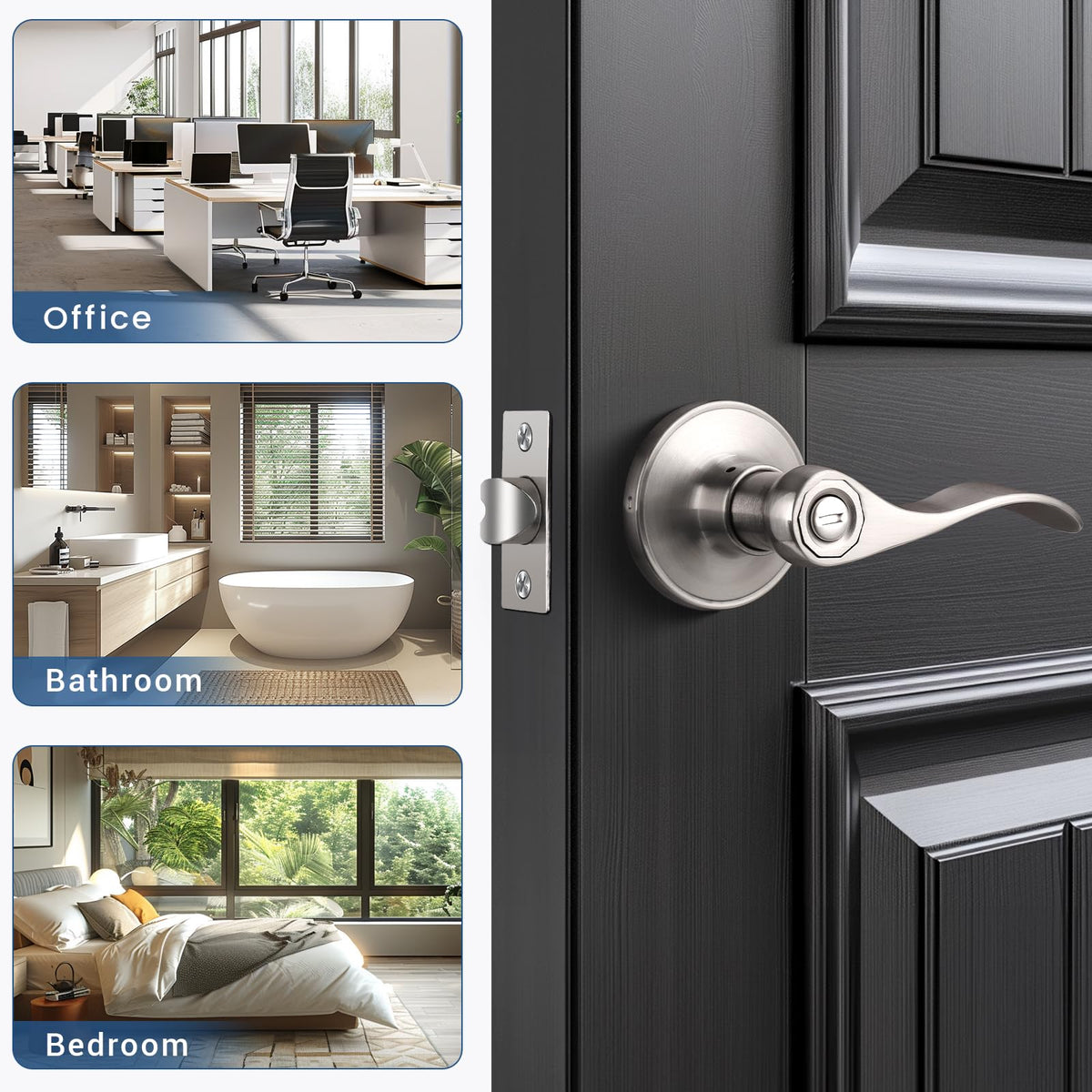 Knobonly adjustable backset door lever fits 60 mm or 70 mm backset.