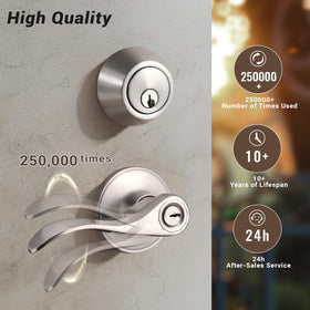 Knobonly satin-nickel finish deadbolt close-up shows durable coating.