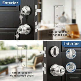 Knobonly stainless steel door knob assembly, corrosion-resistant for exterior doors.
