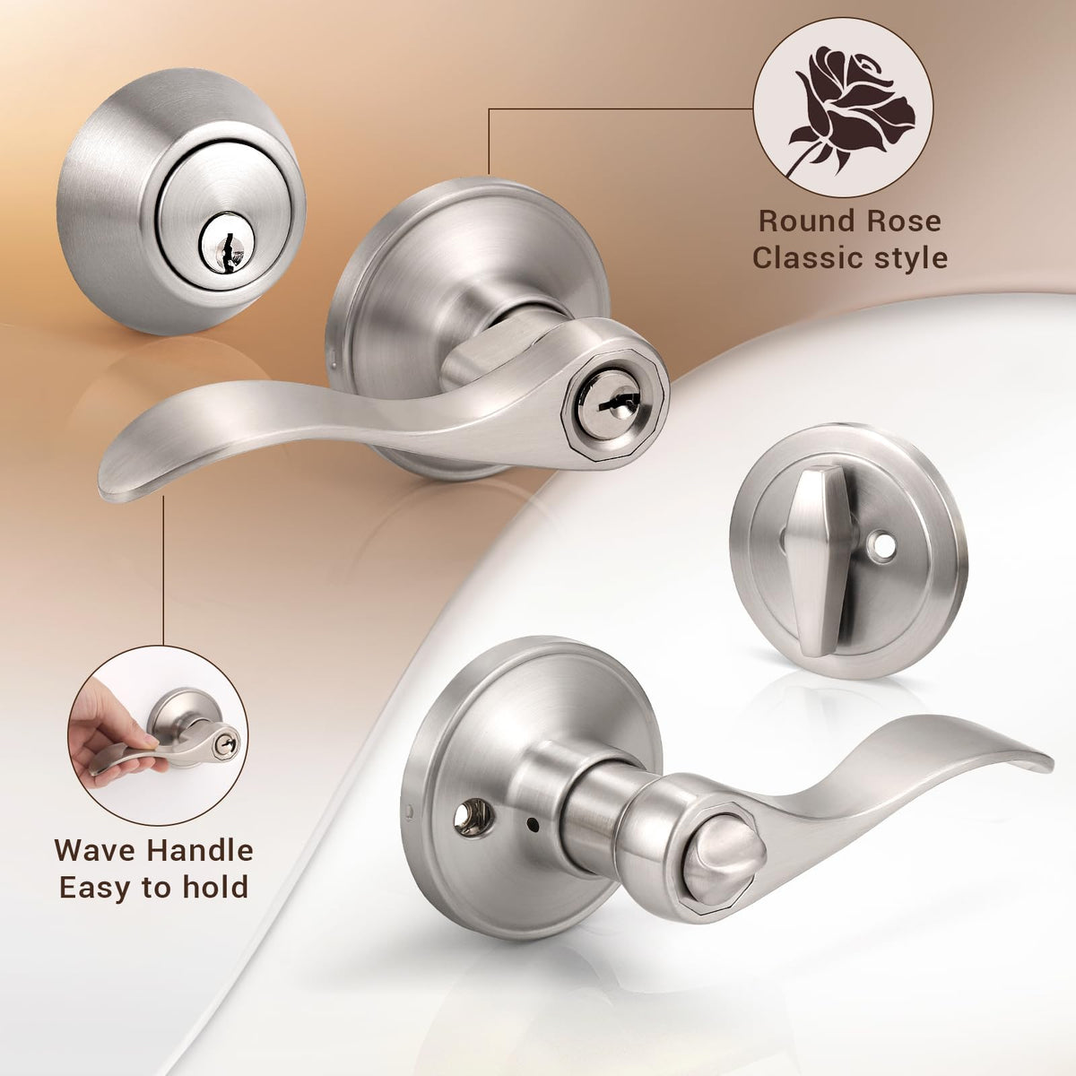 Knobonly wave-style lever close-up highlights ergonomic grip.