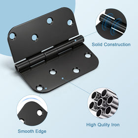 KNOBWELL 12 pack 4x4 matte black door hinges side view showing rounded corners.