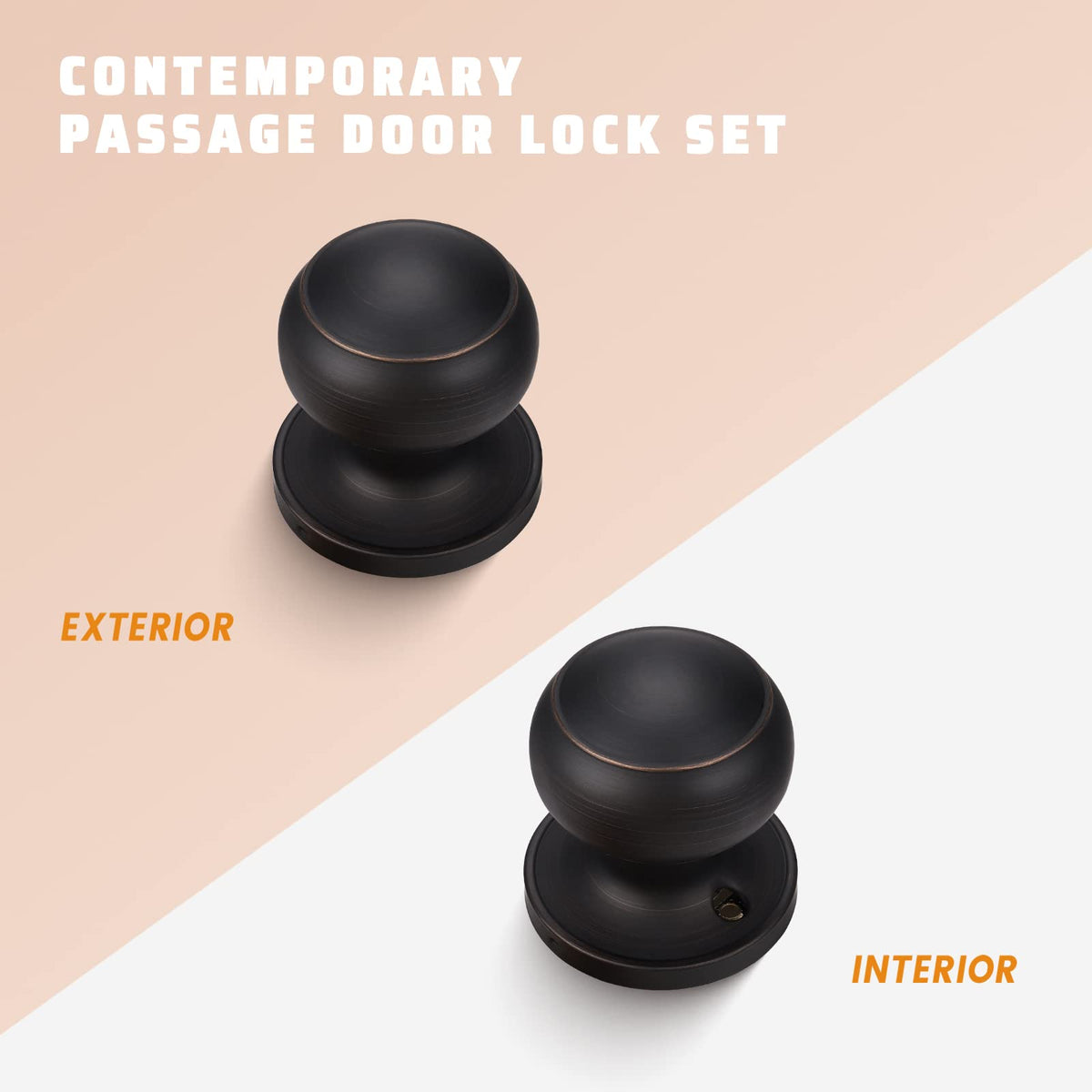 KNOBWELL oil rubbed bronze door knobs back view, adjustable backset compatibility
