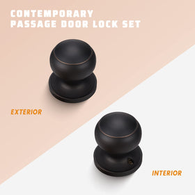 KNOBWELL oil rubbed bronze door knobs back view, adjustable backset compatibility
