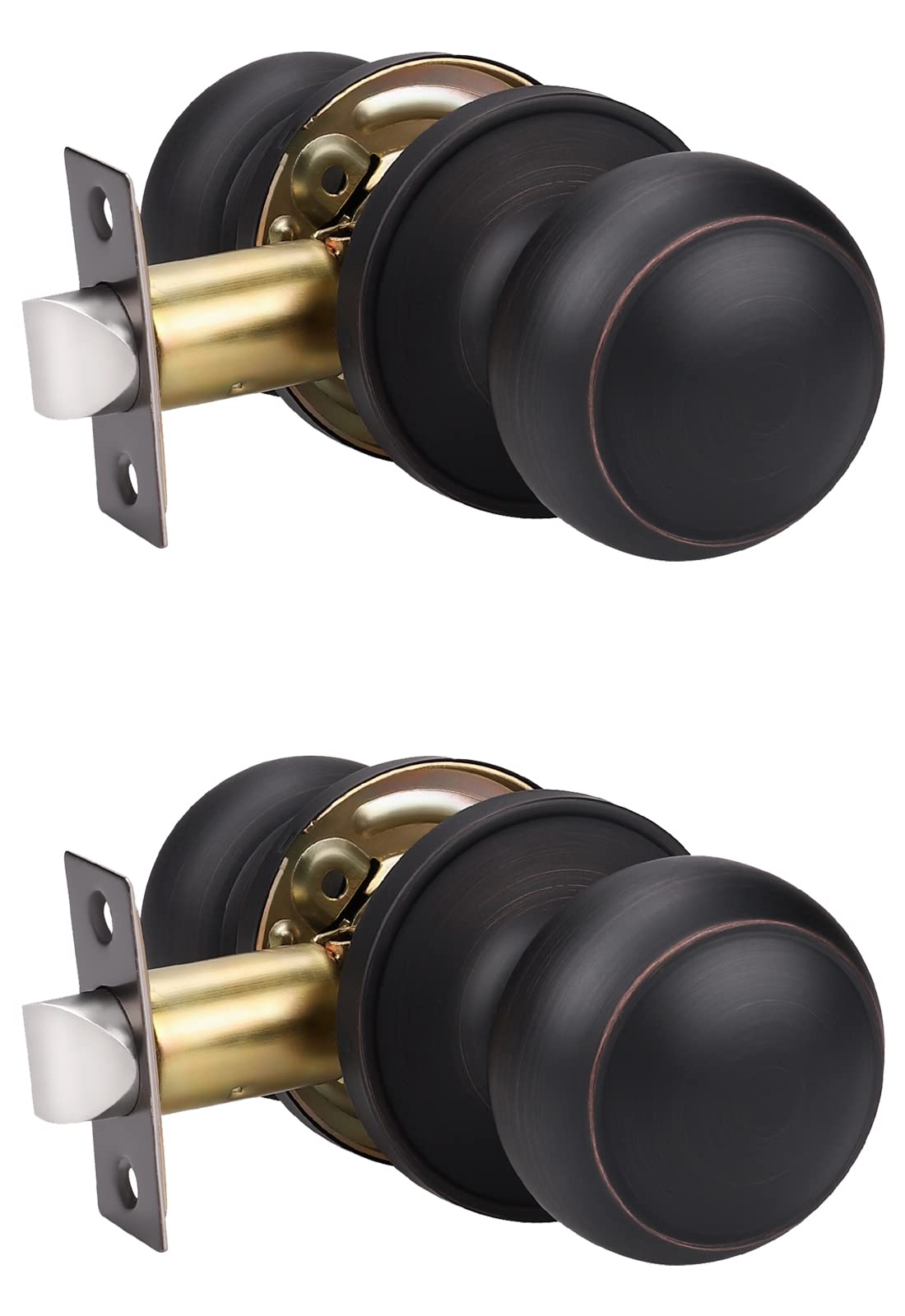 KNOBWELL 2Pack oil rubbed bronze door knobs, front view, durable interior hardware for hallways