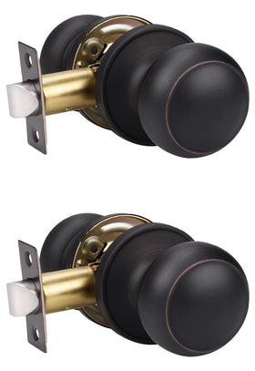 KNOBWELL 2Pack oil rubbed bronze door knobs, front view, durable interior hardware for hallways
