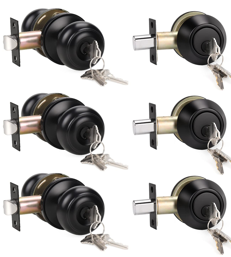 KNOBWELL 3-pack keyed-alike lockset for front door enhances security and ease of use.