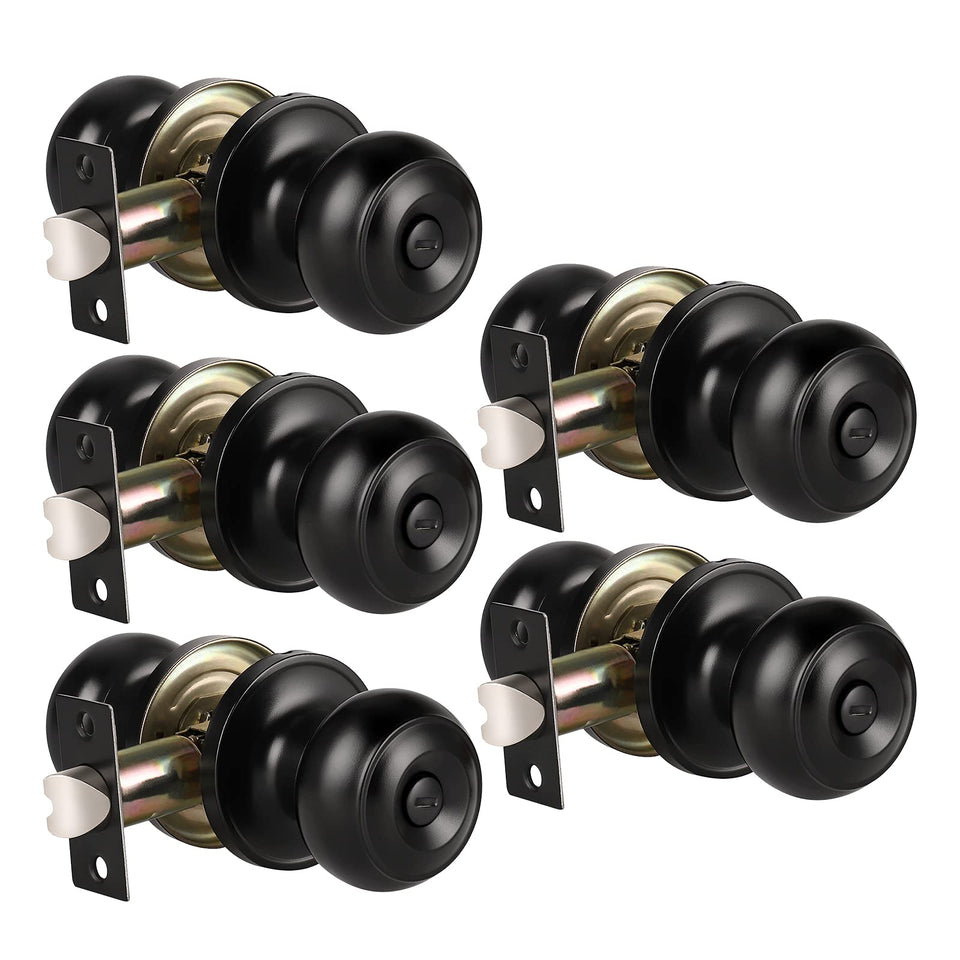 KNOBWELL 5-pack matte black privacy door knobs for interior doors, ideal for coordinating privacy.