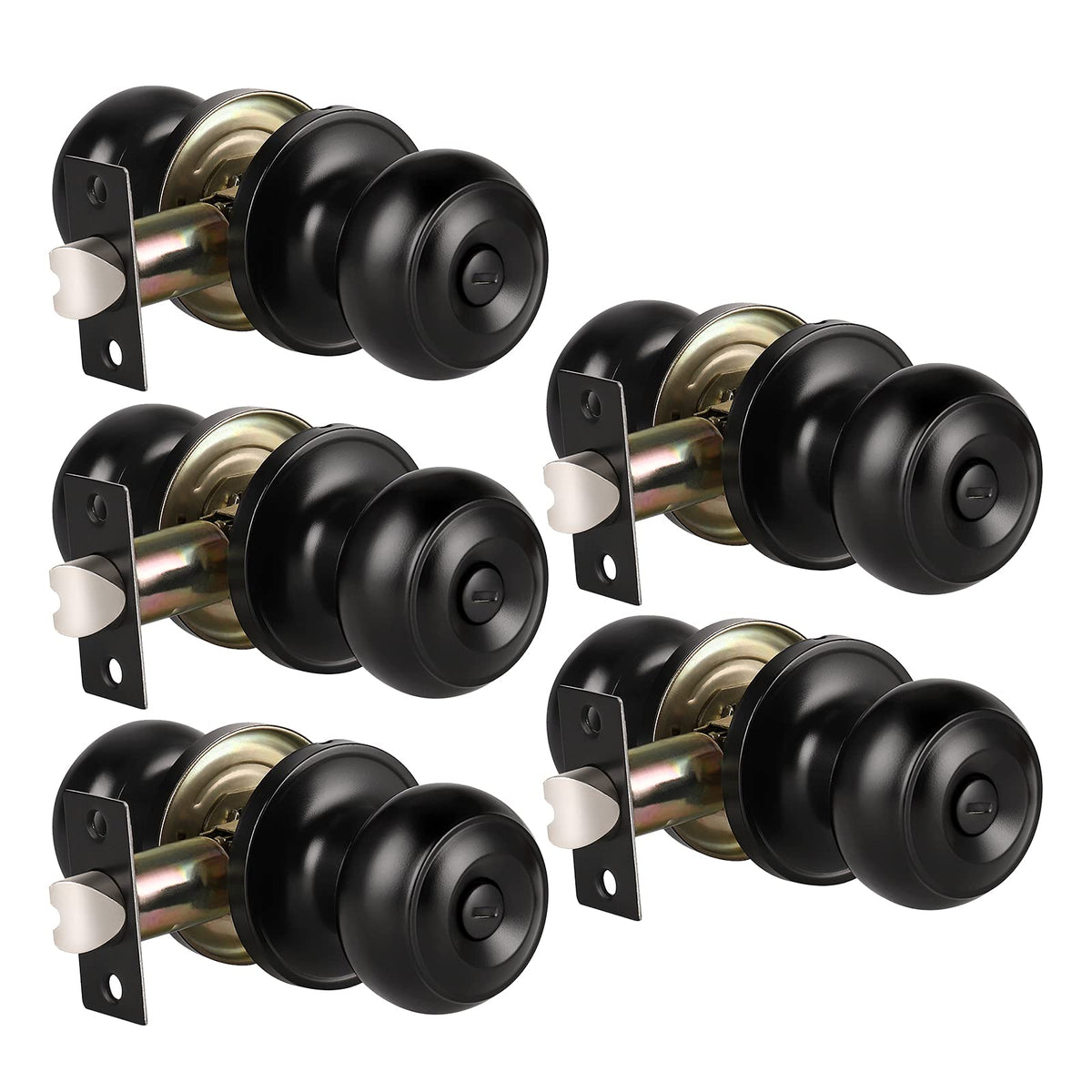 KNOBWELL 5-pack matte black privacy door knobs for interior doors, ideal for coordinating privacy.