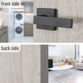 KNOBWELL black door lever shows left-right compatibility for versatile installs