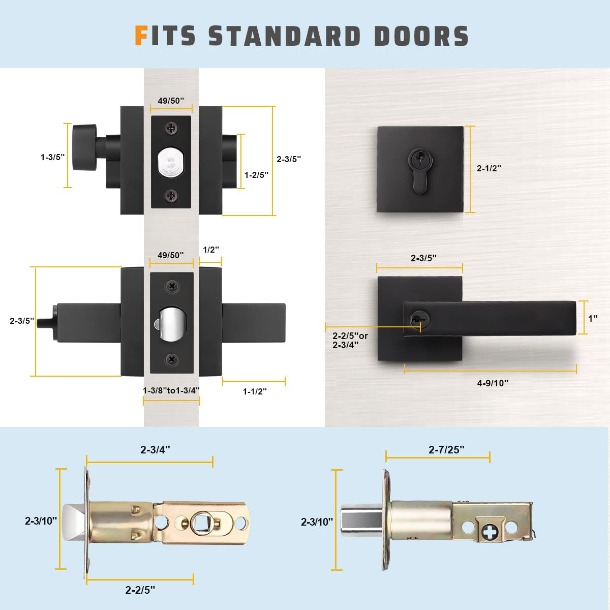 KNOBWELL door thickness range 1-3/8 to 1-3/4 inches shown.