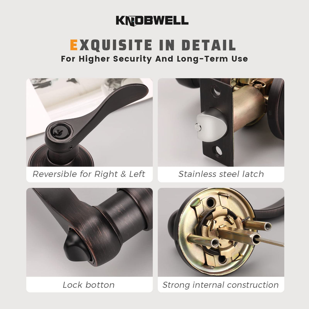 KNOBWELL door-thickness range 1-3/8 to 1-3/4 inches shown for compatibility.