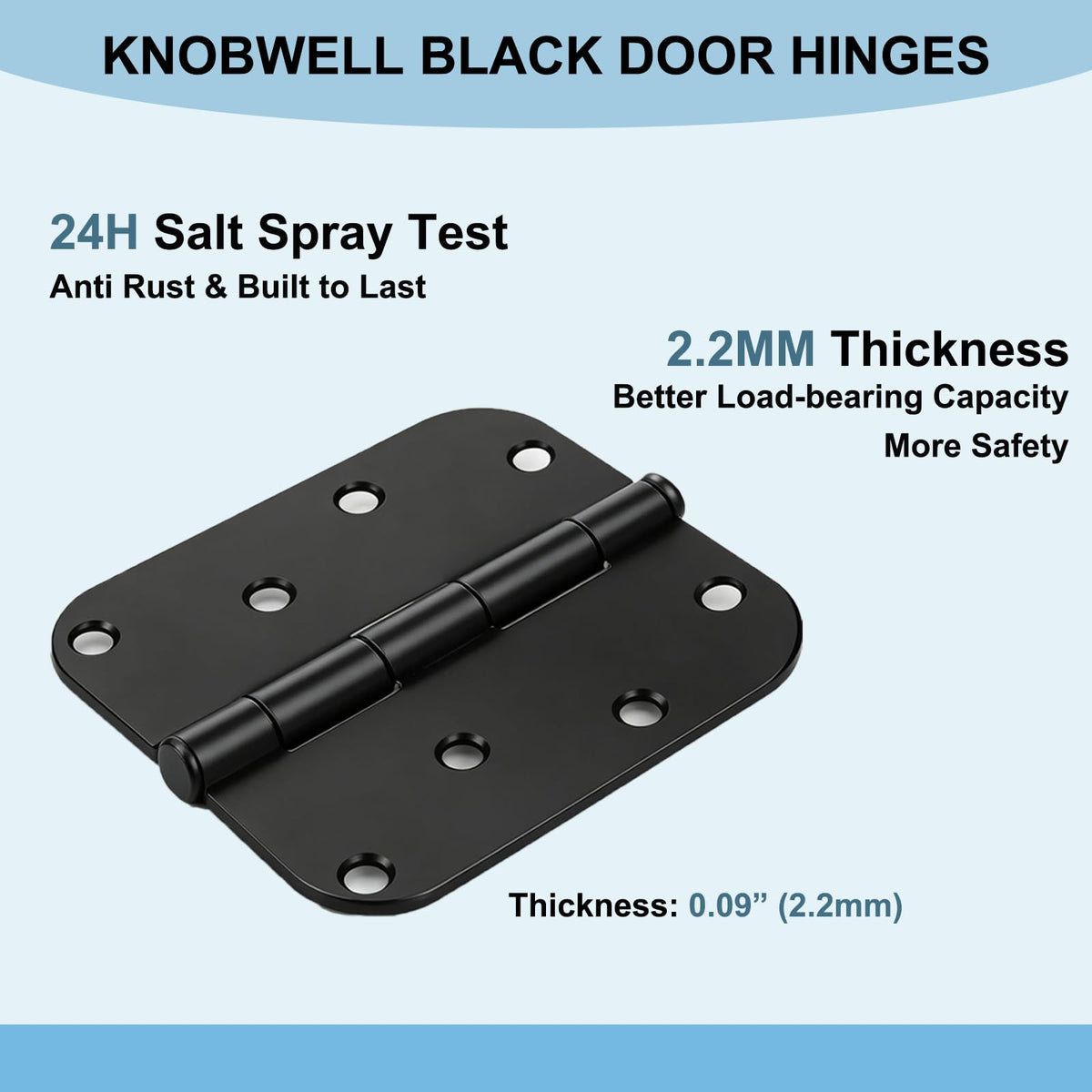 KNOBWELL exterior 4x4 matte black hinges with rounded corners suited for sheds.