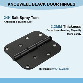 KNOBWELL exterior 4x4 matte black hinges with rounded corners suited for sheds.