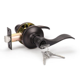KNOBWELL keyed-entry front door handle in oil rubbed bronze for secure entry.