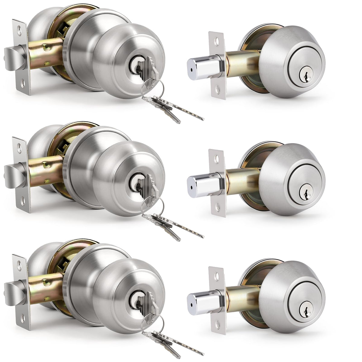 KNOBWELL keyed entry knob and deadbolt pack installed on a front door for enhanced security