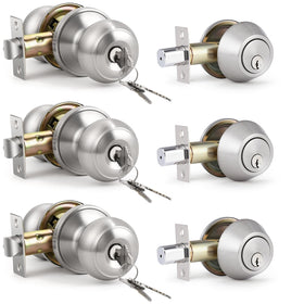 KNOBWELL keyed entry knob and deadbolt pack installed on a front door for enhanced security