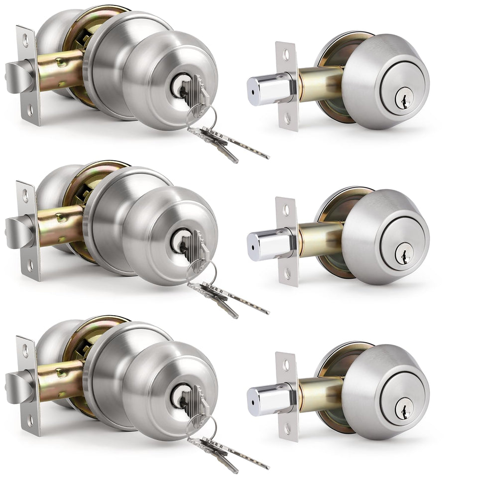 KNOBWELL keyed entry knob and deadbolt pack installed on a front door for enhanced security