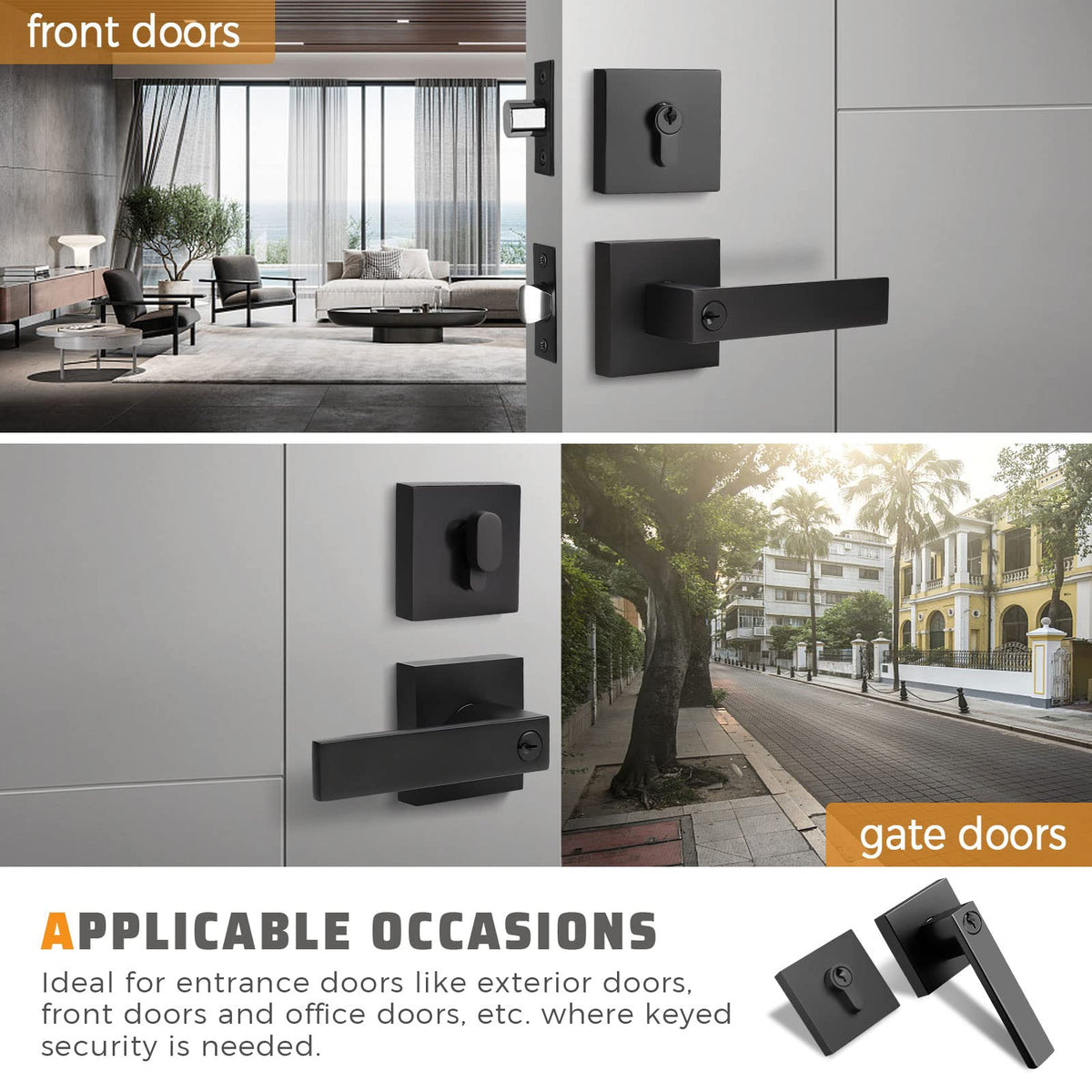KNOBWELL lever handle shown with left and right-handed door compatibility.