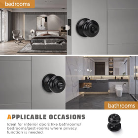 KNOBWELL matte black bathroom door knob suitable for interior use.