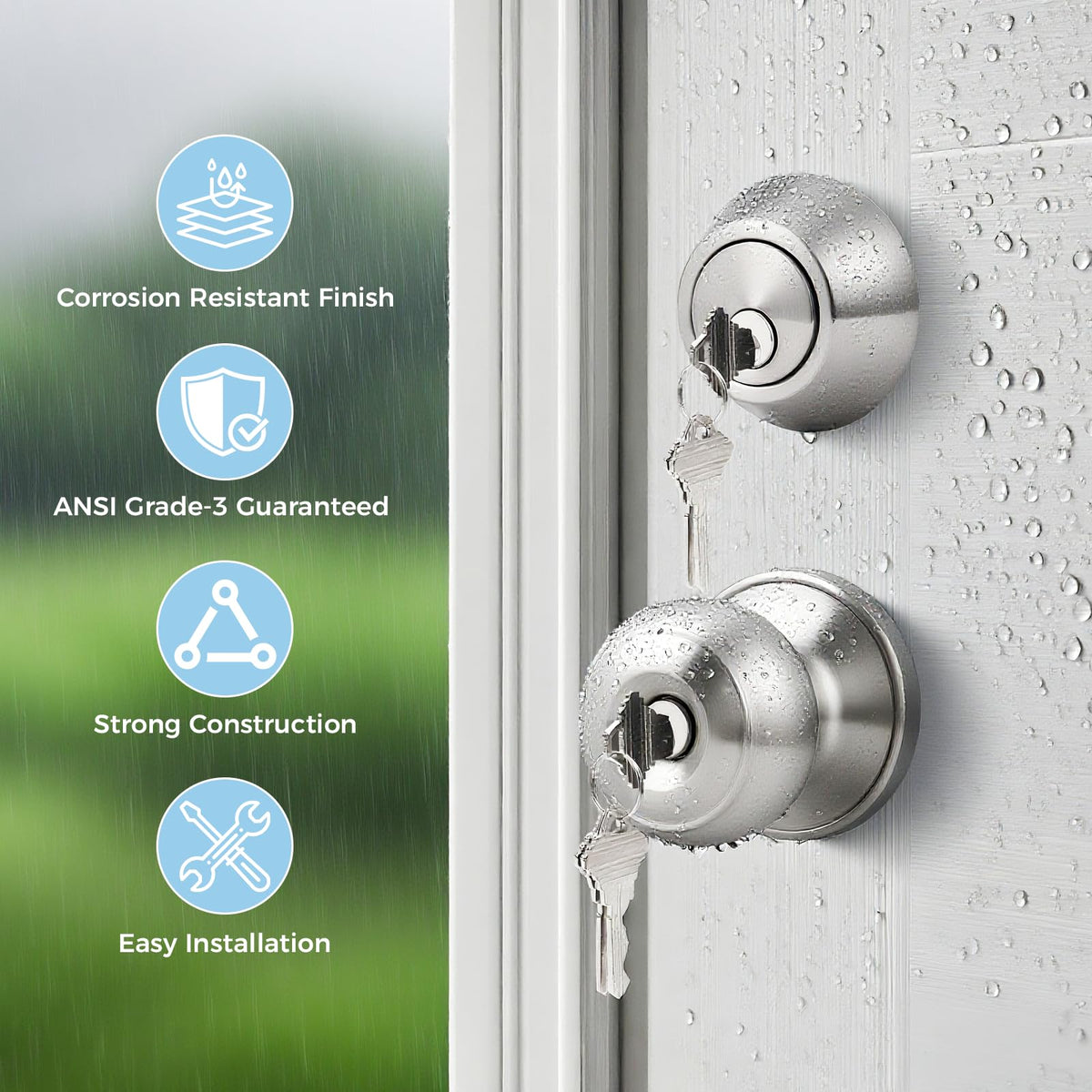 KNOBWELL satin nickel finish exterior hardware for modern curb appeal