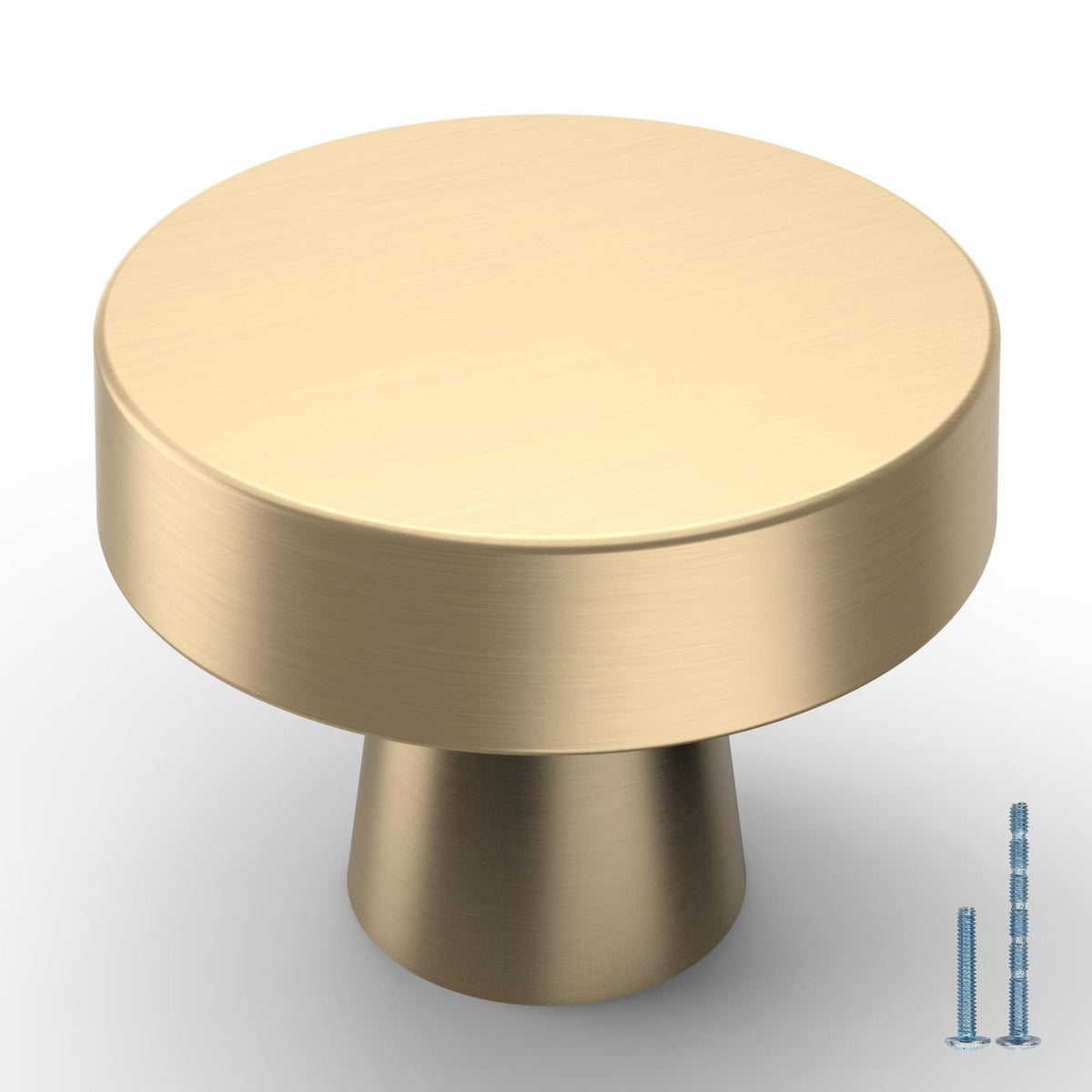 KNOKLOCK brushed gold round knob on a drawer adds refined kitchen style
