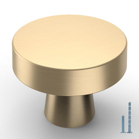 KNOKLOCK brushed gold round knob on a drawer adds refined kitchen style