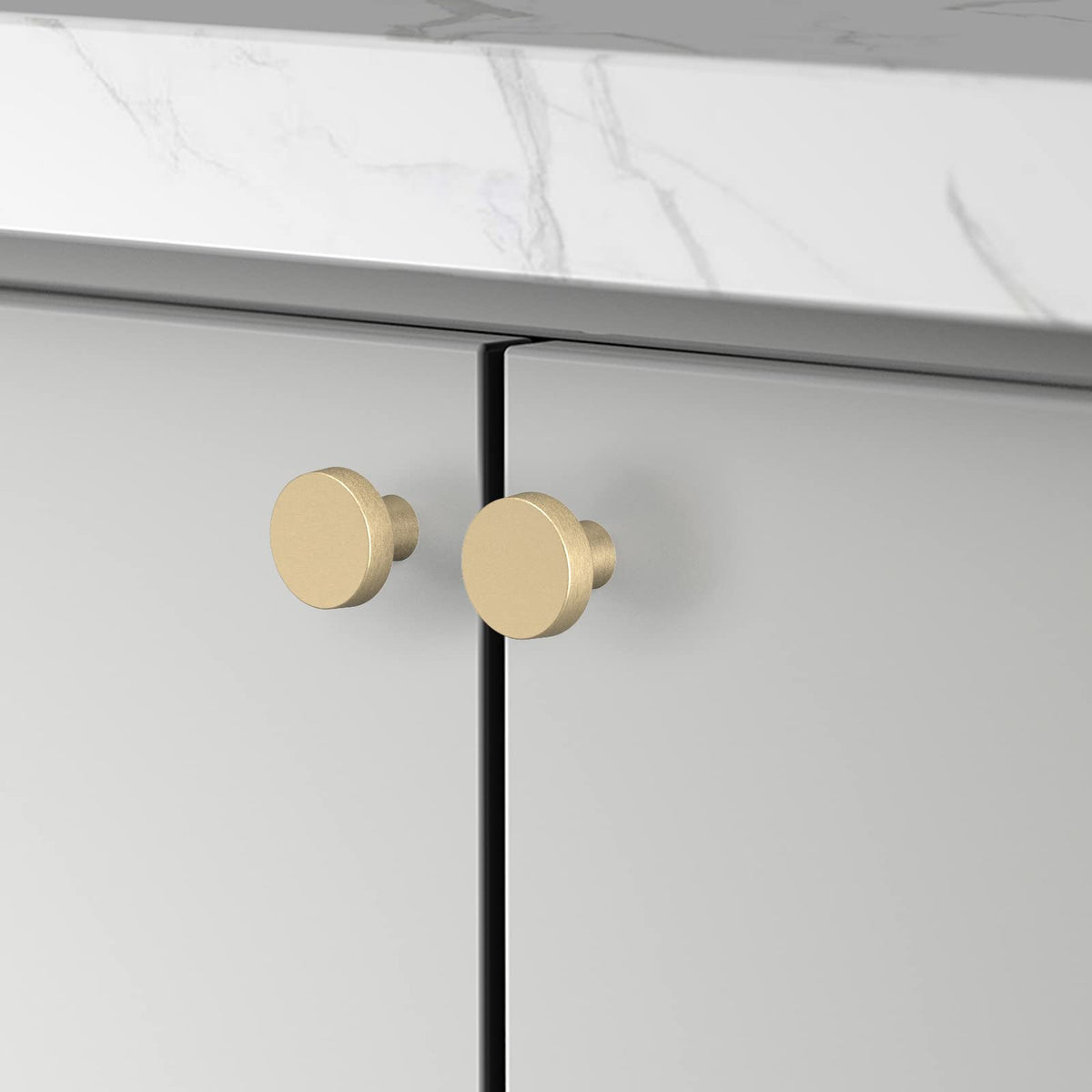 KNOKLOCK brushed gold round knob on cabinet door for easy drawer pulls