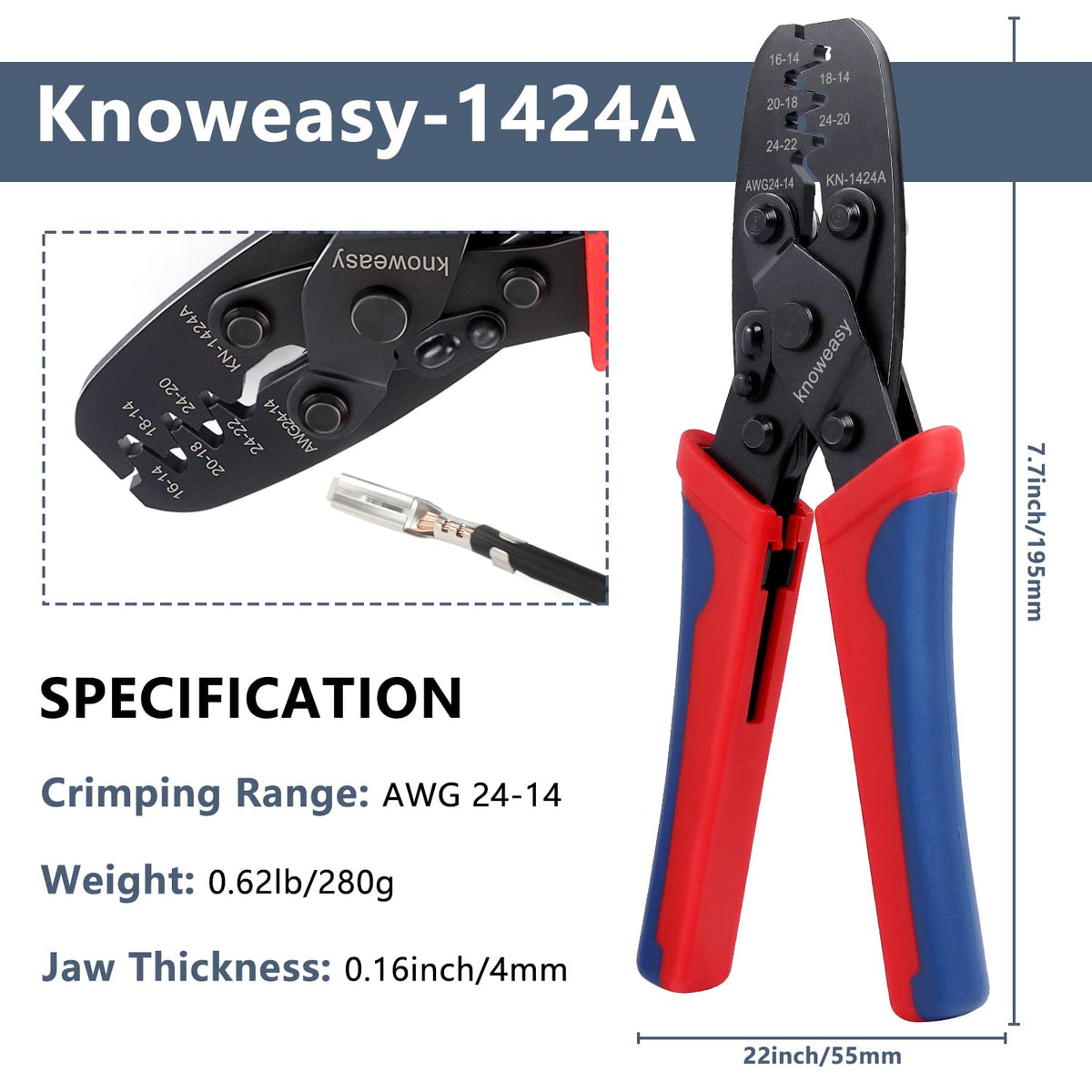 Knoweasy ergonomic rubber-grip-handle for comfortable, extended use.