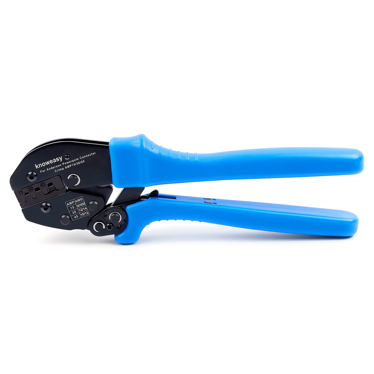 Knoweasy Powerpole Crimper closeup of jaws for precise, reliable terminal crimps.