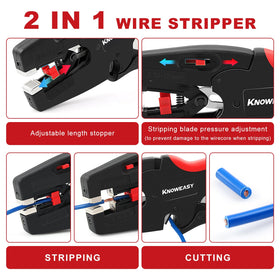 Knoweasy adjustable stripping length for customized wire prep.