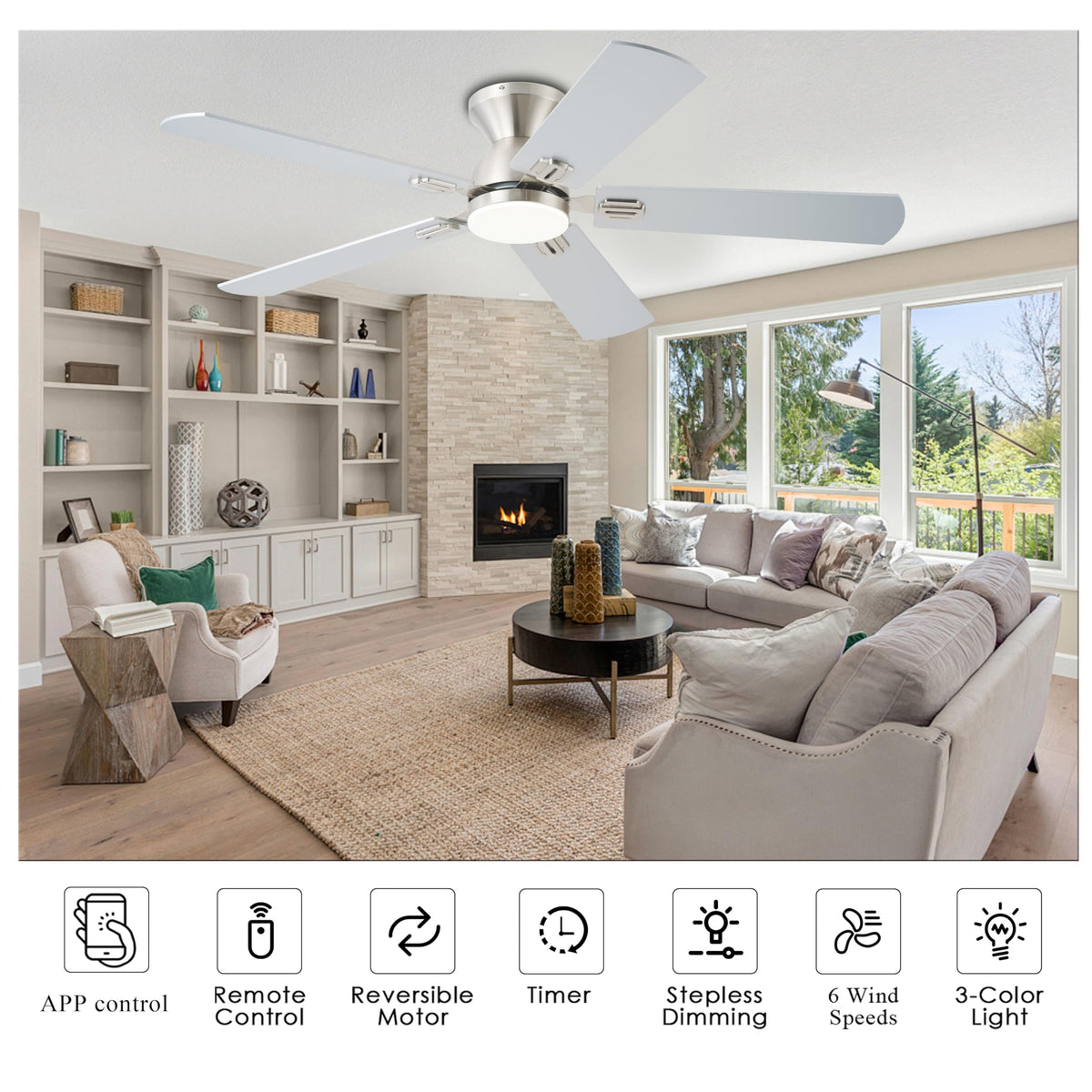 KNUN remote control view, fan and light operation at your fingertips.