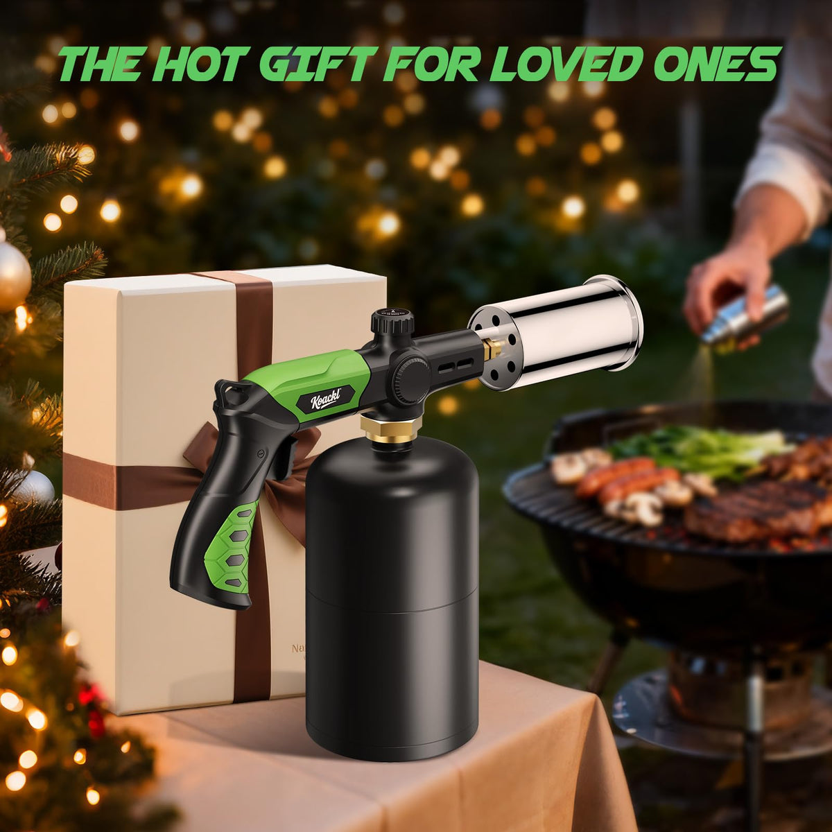 Koackl propane torch head used for lighting grills and fireplaces.