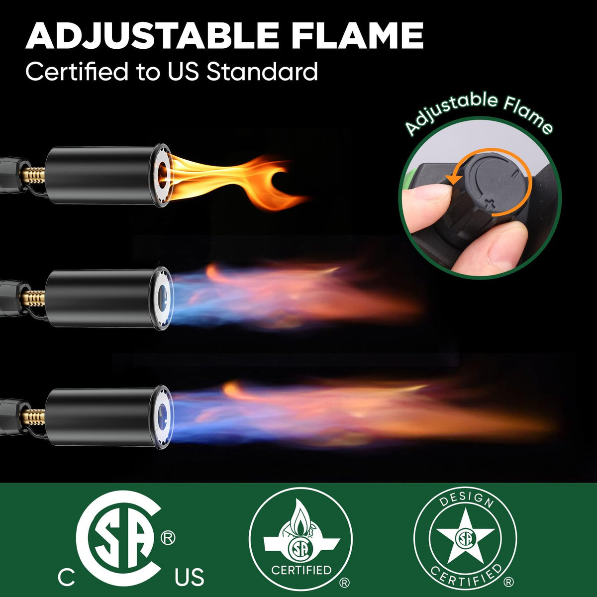 Koackl powerful propane torch used to sear steak for restaurant-style crust.