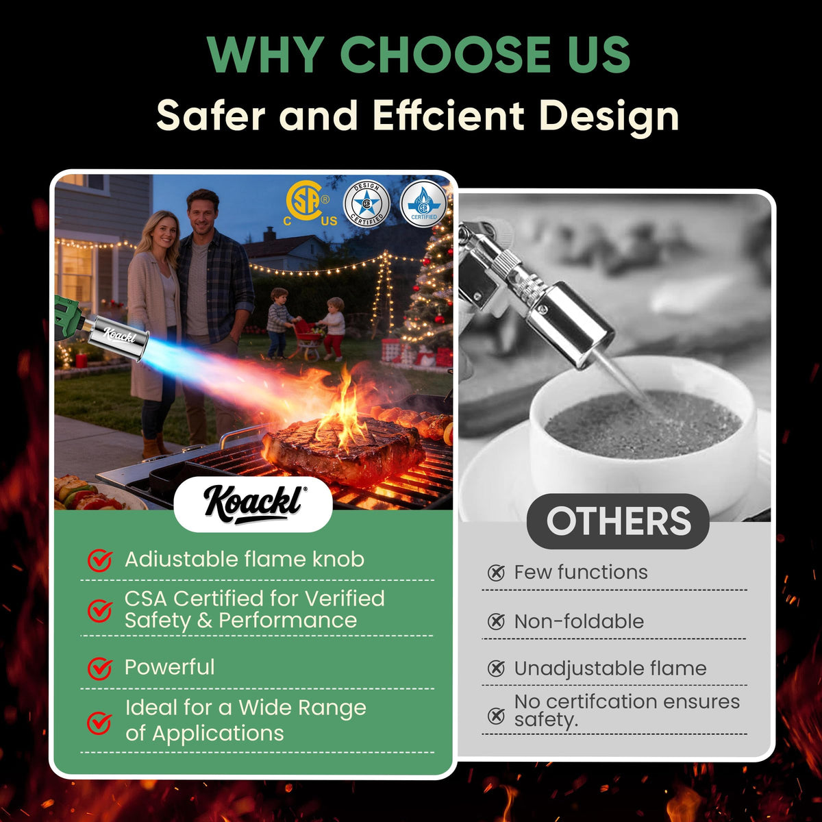 Koackl propane torch gun outdoor campfire lighting and grilling prep.