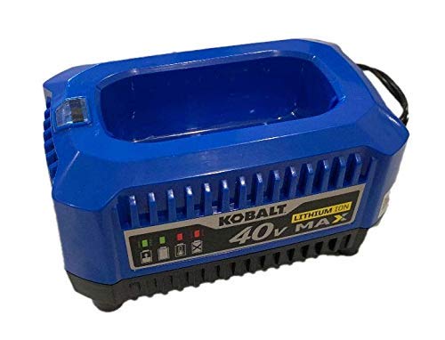 Kobalt 40V charger top-load design with secure battery seating for easy recharging.