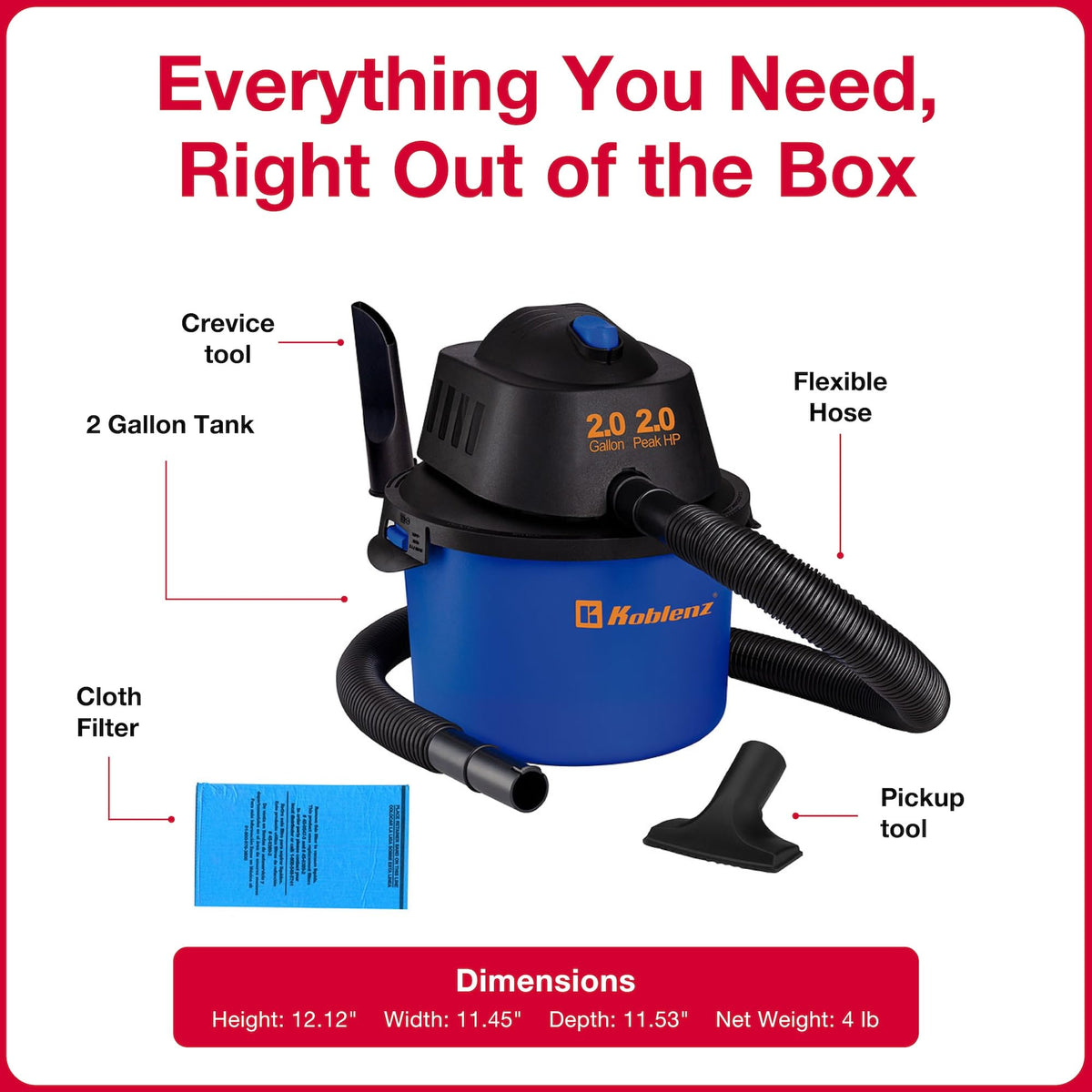 Koblenz WD-2L Compact garage mess handling fits shelves.