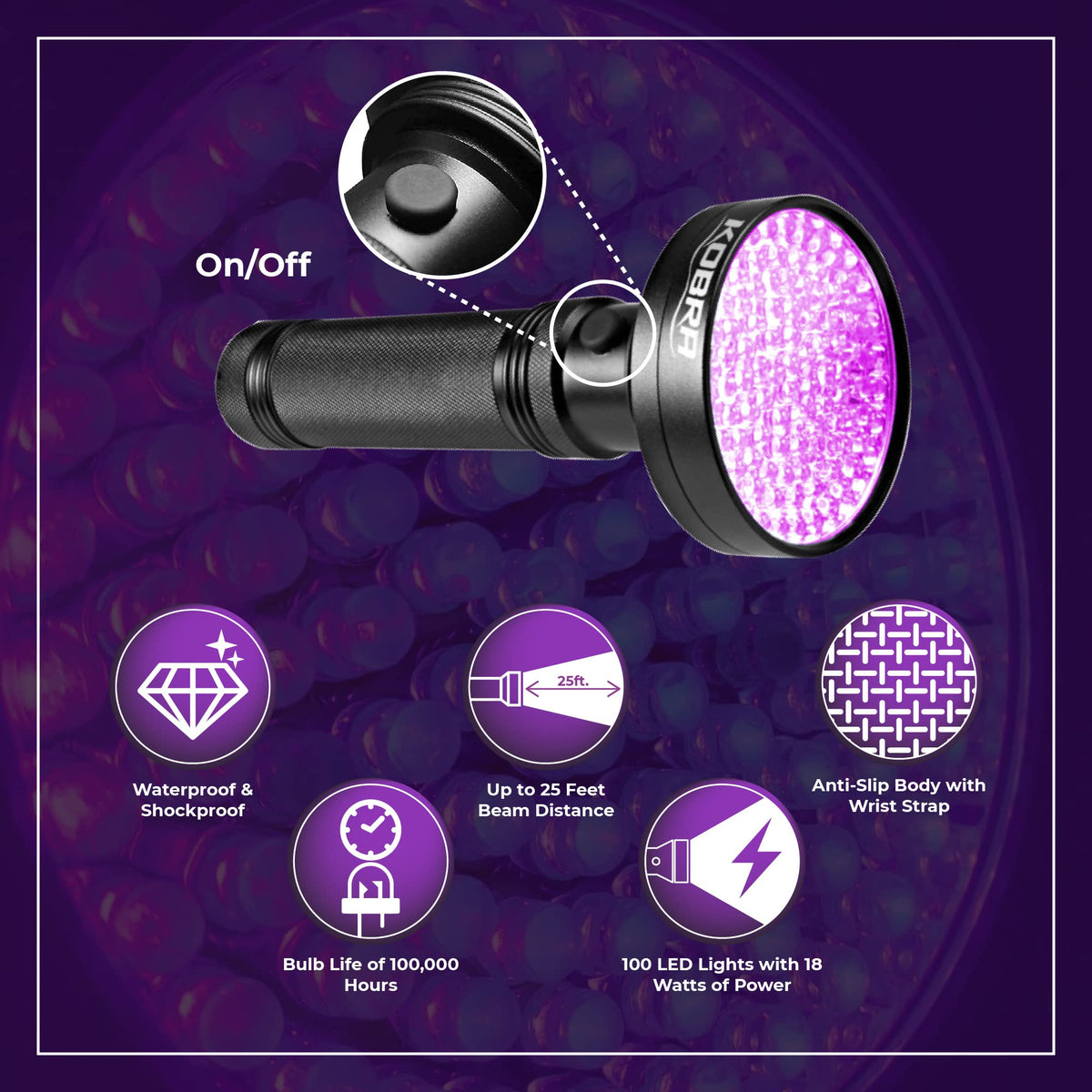 KOBRA UV flashlight for counterfeit money checks with UV glow