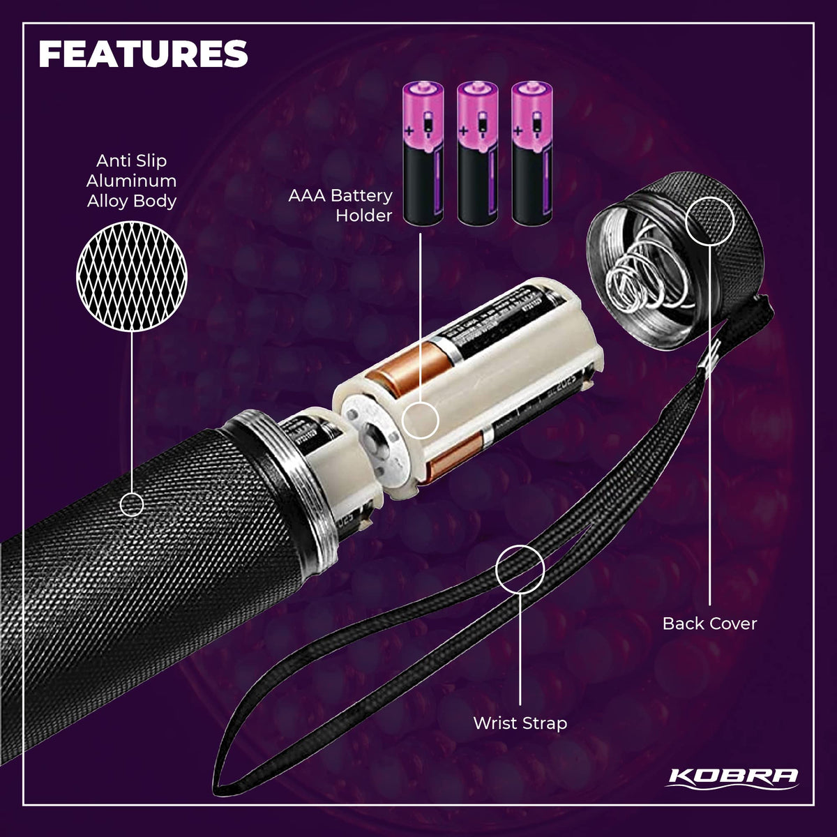KOBRA UV flashlight highlighting pet urine traces on carpet