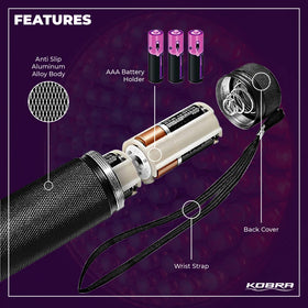 KOBRA UV flashlight highlighting pet urine traces on carpet
