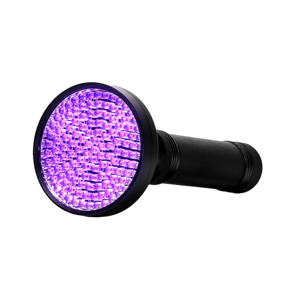 KOBRA UV flashlight shows 395nm beam for vivid fluorescence detection
