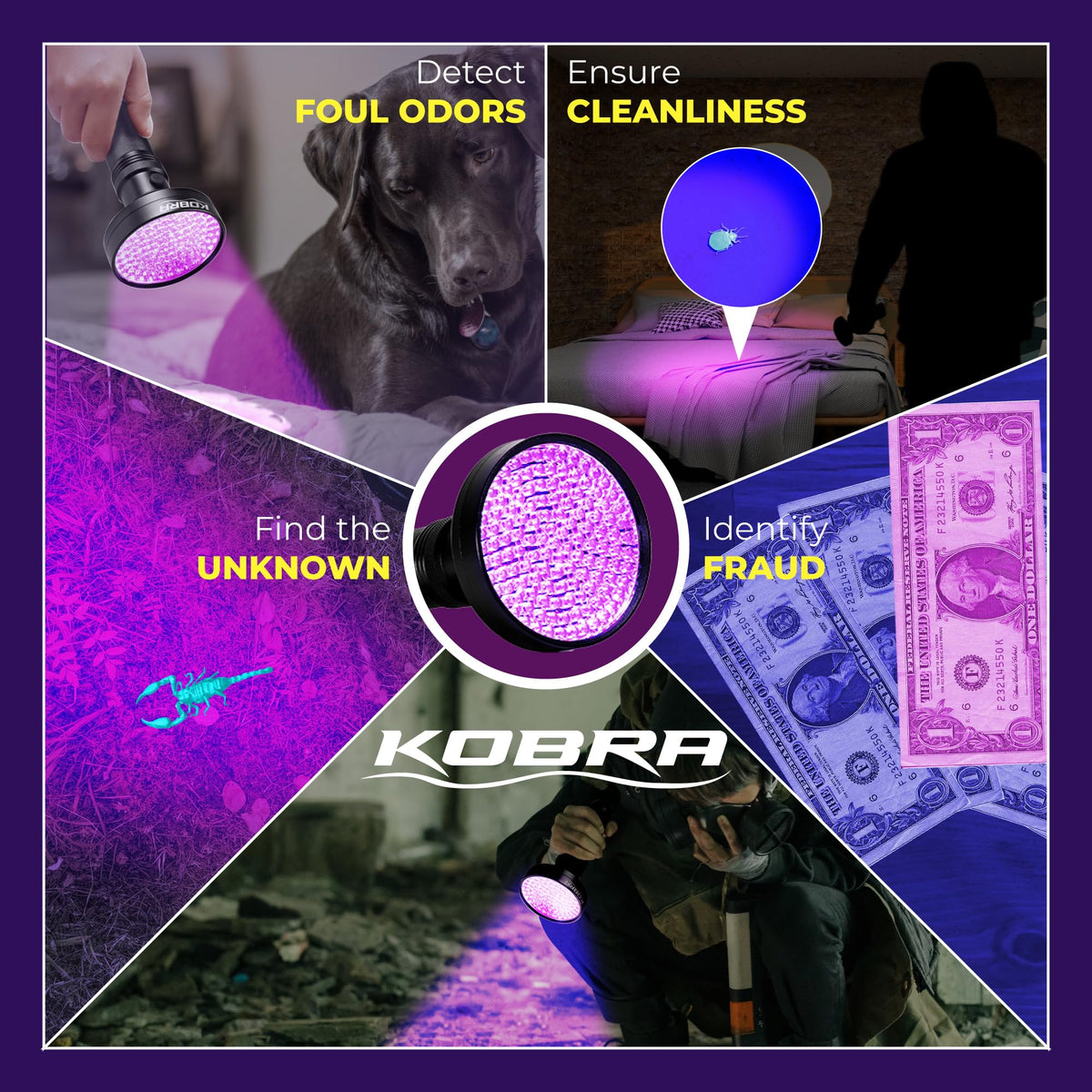 KOBRA UV flashlight bed bug detection in hotel rooms