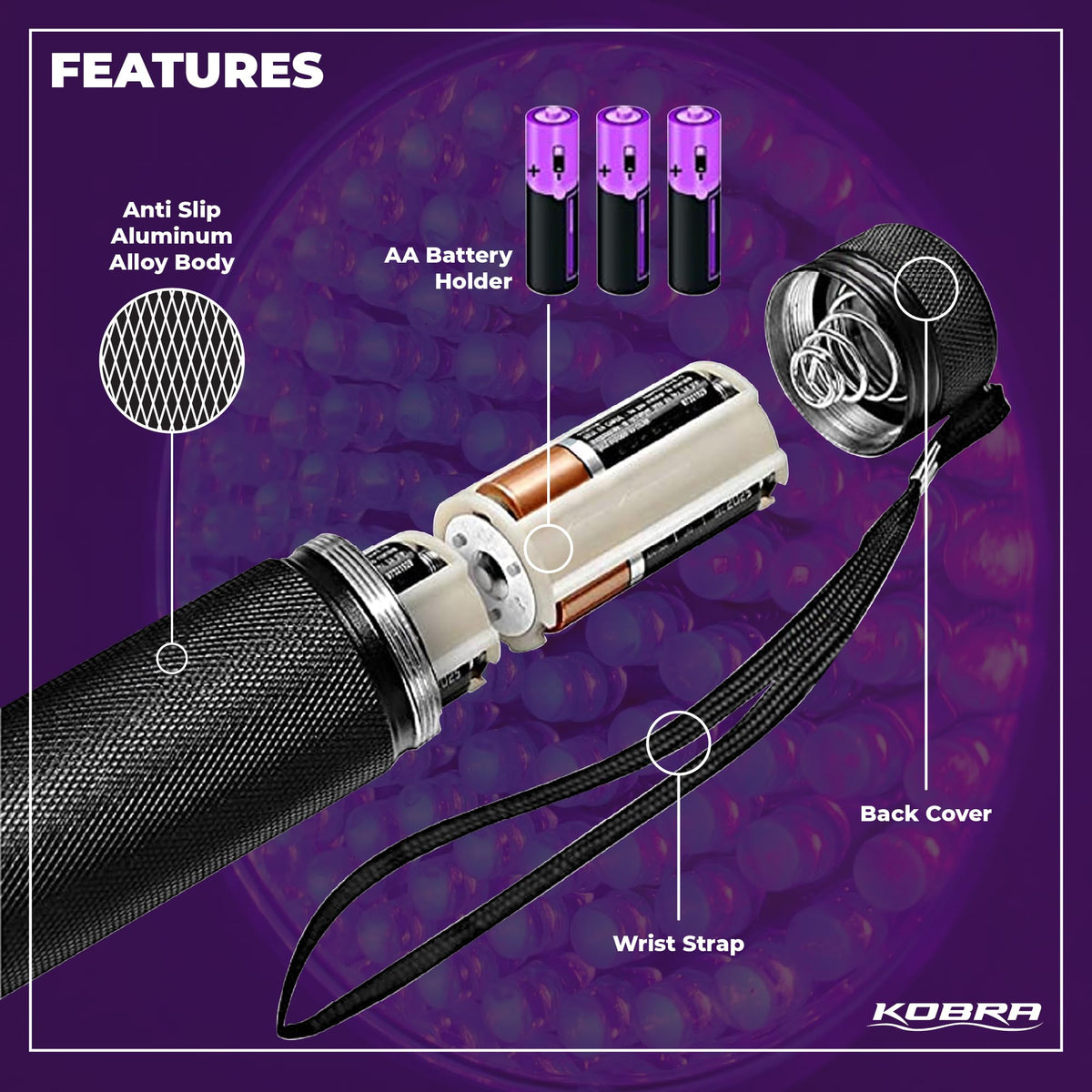KOBRA UV flashlight waterproof and shockproof for tough jobs