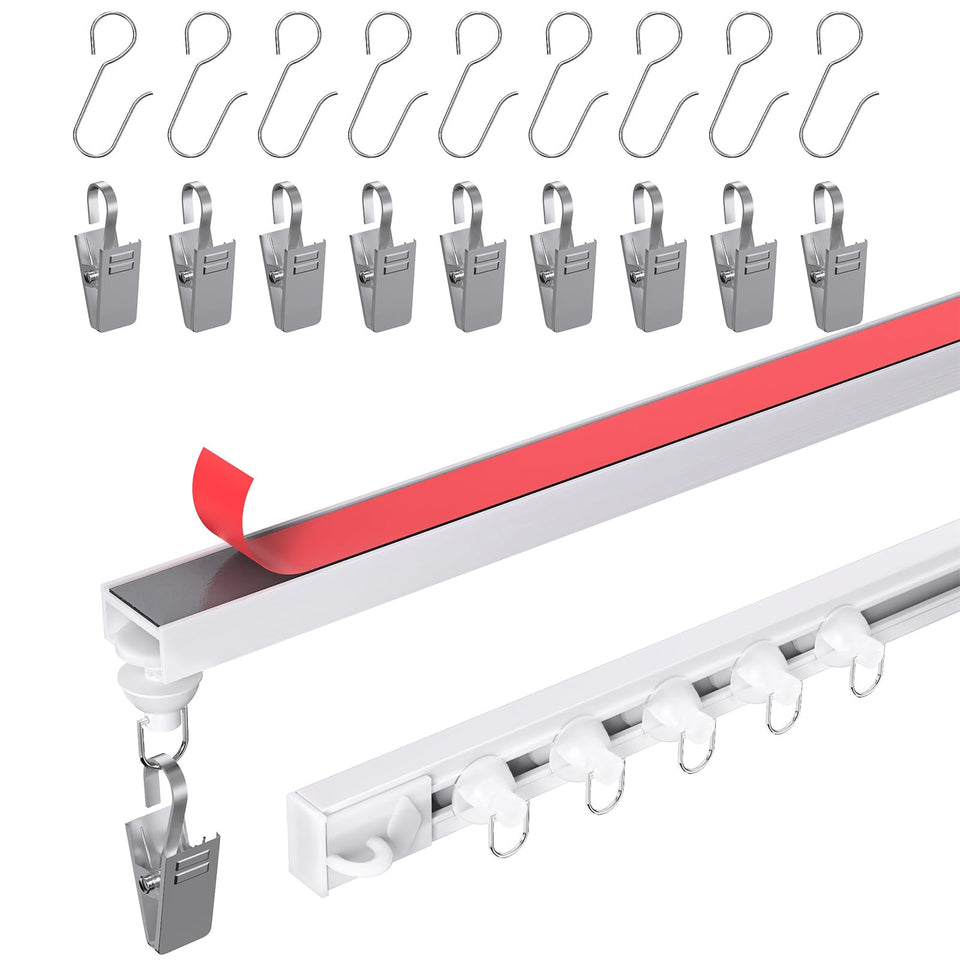 KOBRICH self-adhesive ceiling curtain track mounted for tool-free installation.