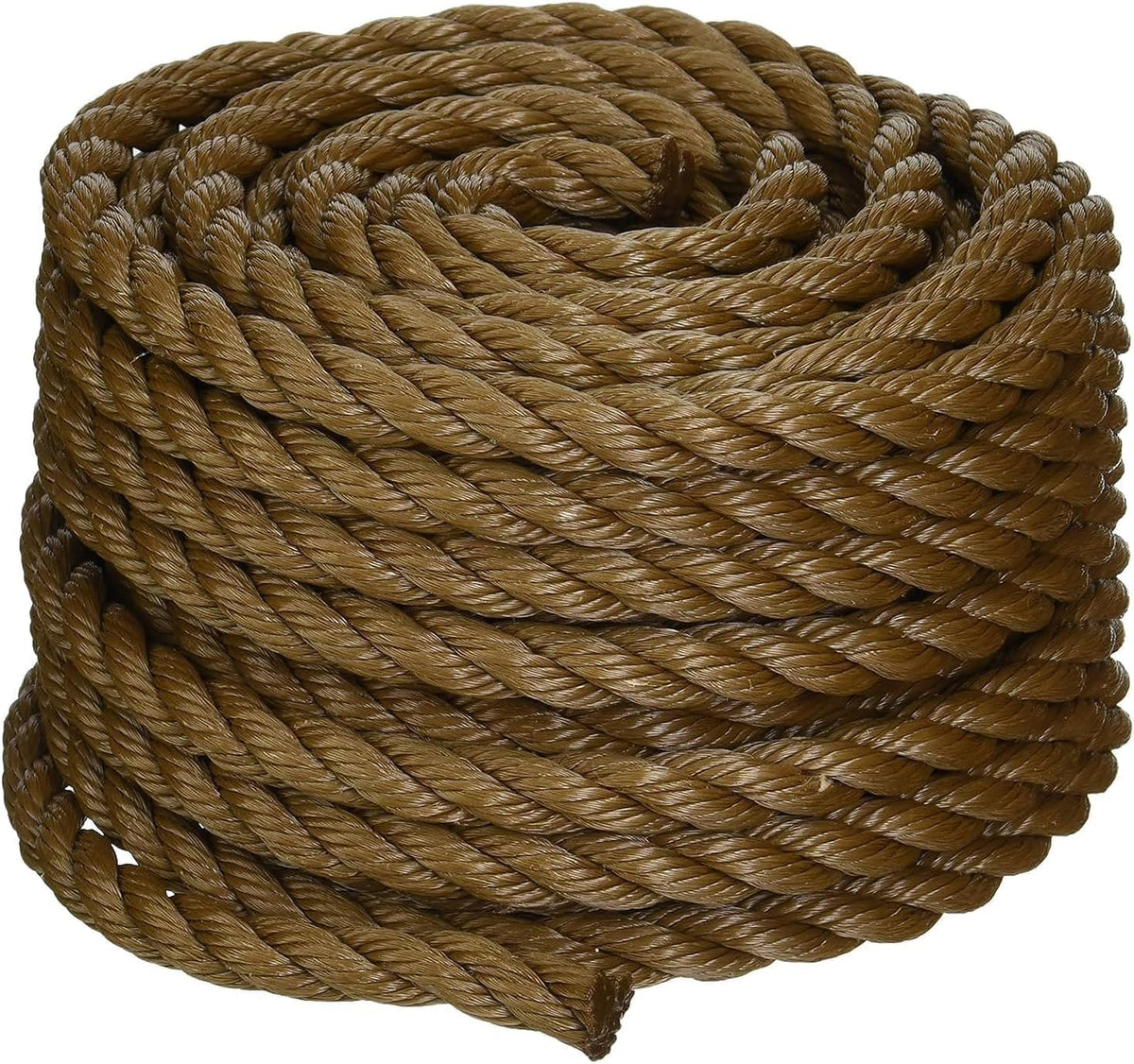 Koch 5011635 twisted polypropylene rope in brown, ideal for outdoor tying and cargo securing.