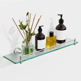 KOCOK 20-inch glass shelf in brushed nickel for organized bathroom storage.