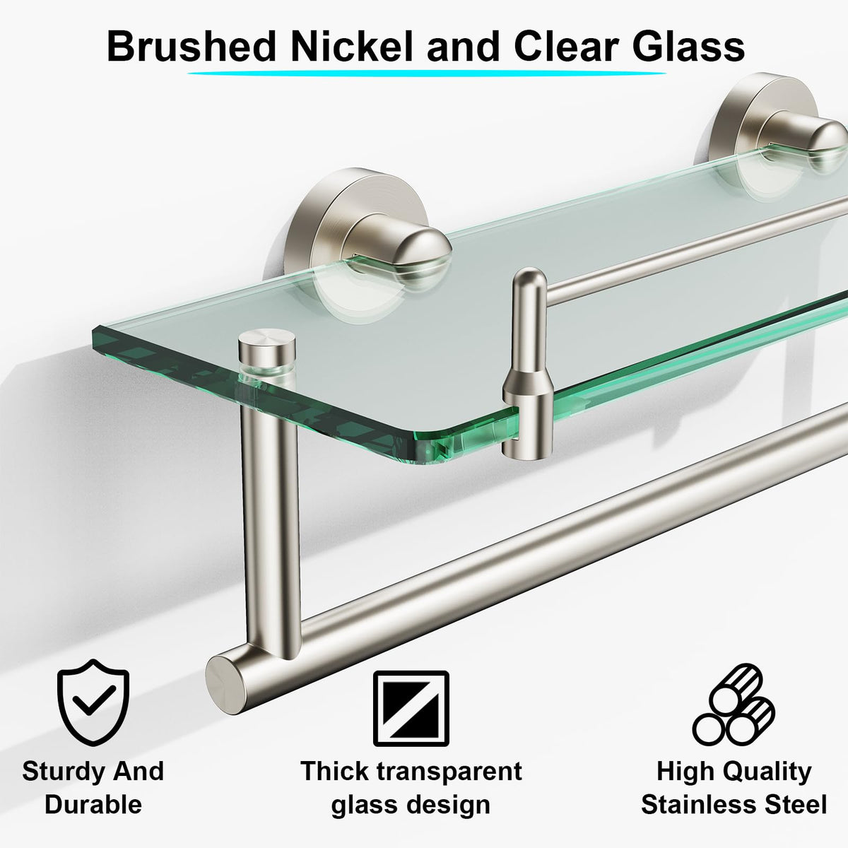KOCOK brushed-nickel finish complements existing bathroom fixtures.