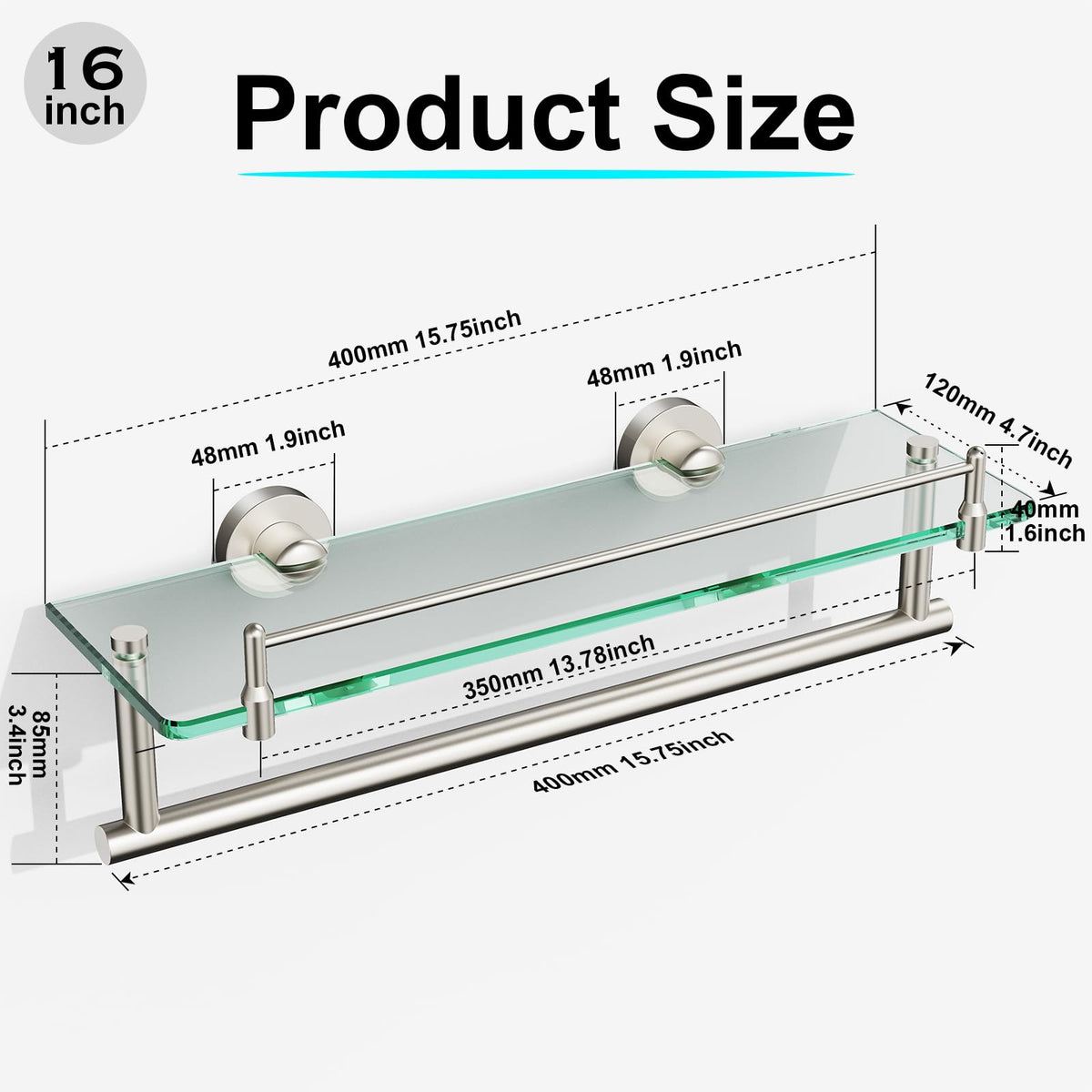 KOCOK tempered-glass shelf with rounded edges provides a sleek surface.