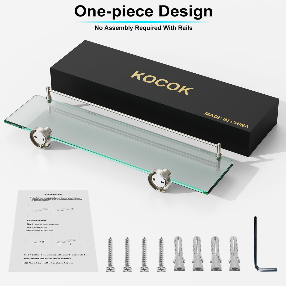 KOCOK wall-mount installation guide enables quick, clean setup.